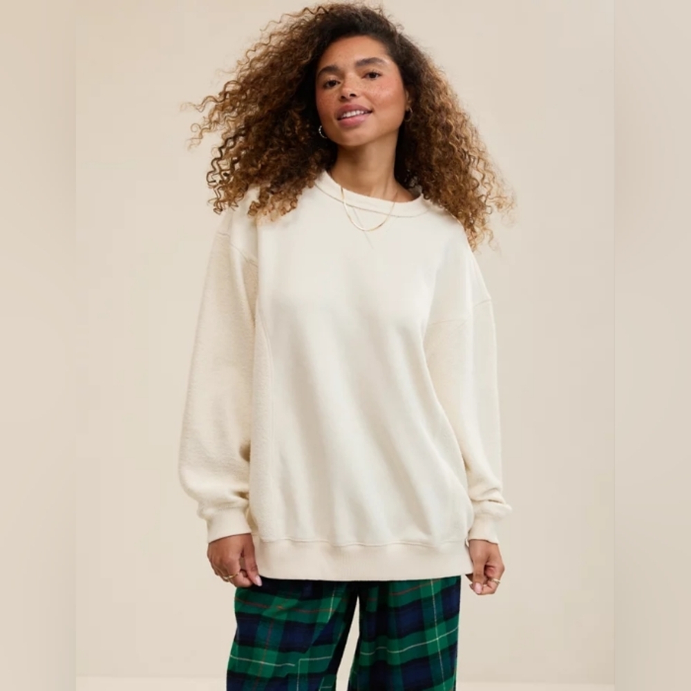 Aerie Très Chic Chenille Oversized Sweatshirt S Natural Laungewear